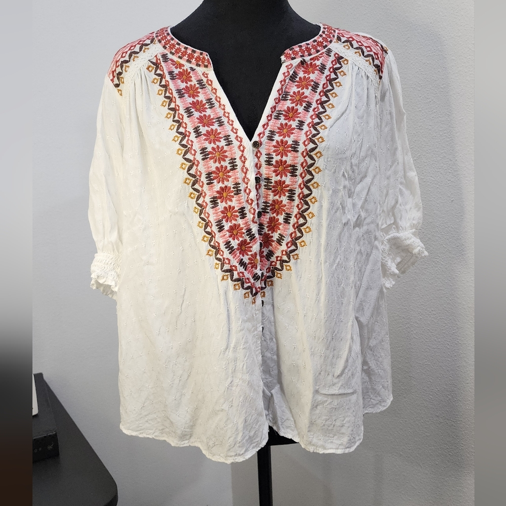 KNOX ROSE Boho Style Short Sleeve Top Size  X-Large
